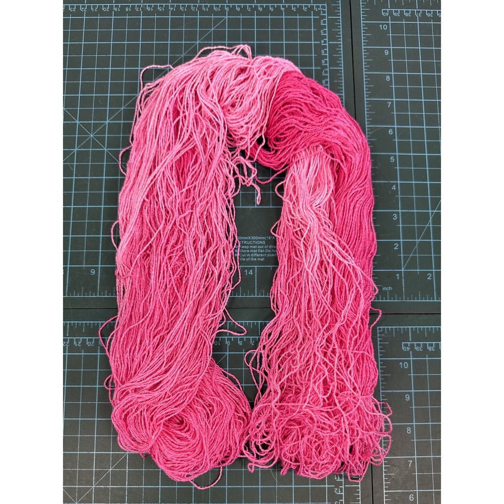 Hand Painted Pink Variegated Boucle Yarn Hank Skein Ombre Magenta Rose Fuchsia